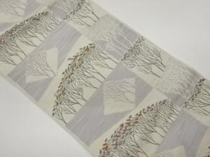 本場筑前博多変わり格子に菱・草木模様織出し名古屋帯